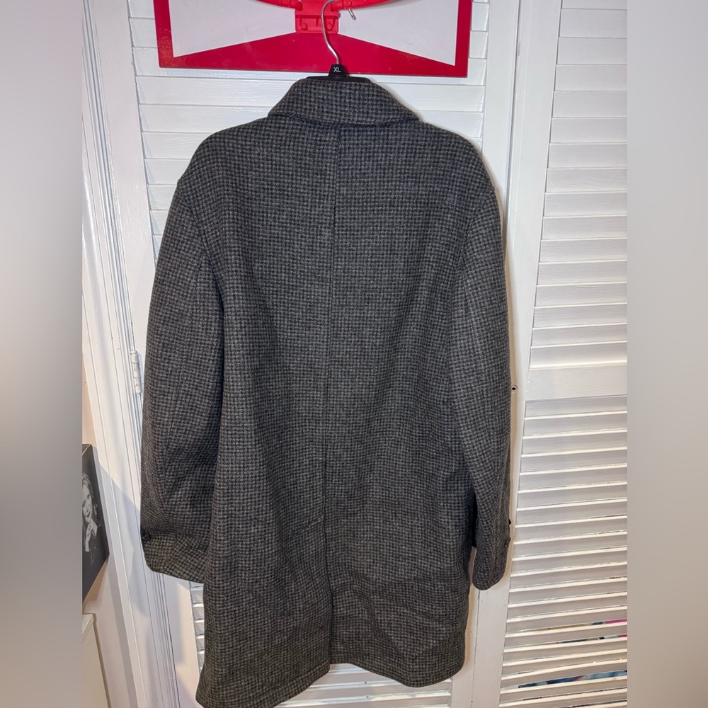 French Connection Men’s Double Breasted Shetland Wool Coat Charcoal Check M NWT - Picture 2 of 6